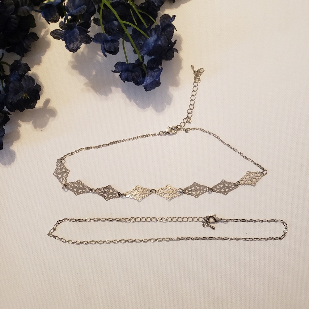 2 pc Silver Chokers